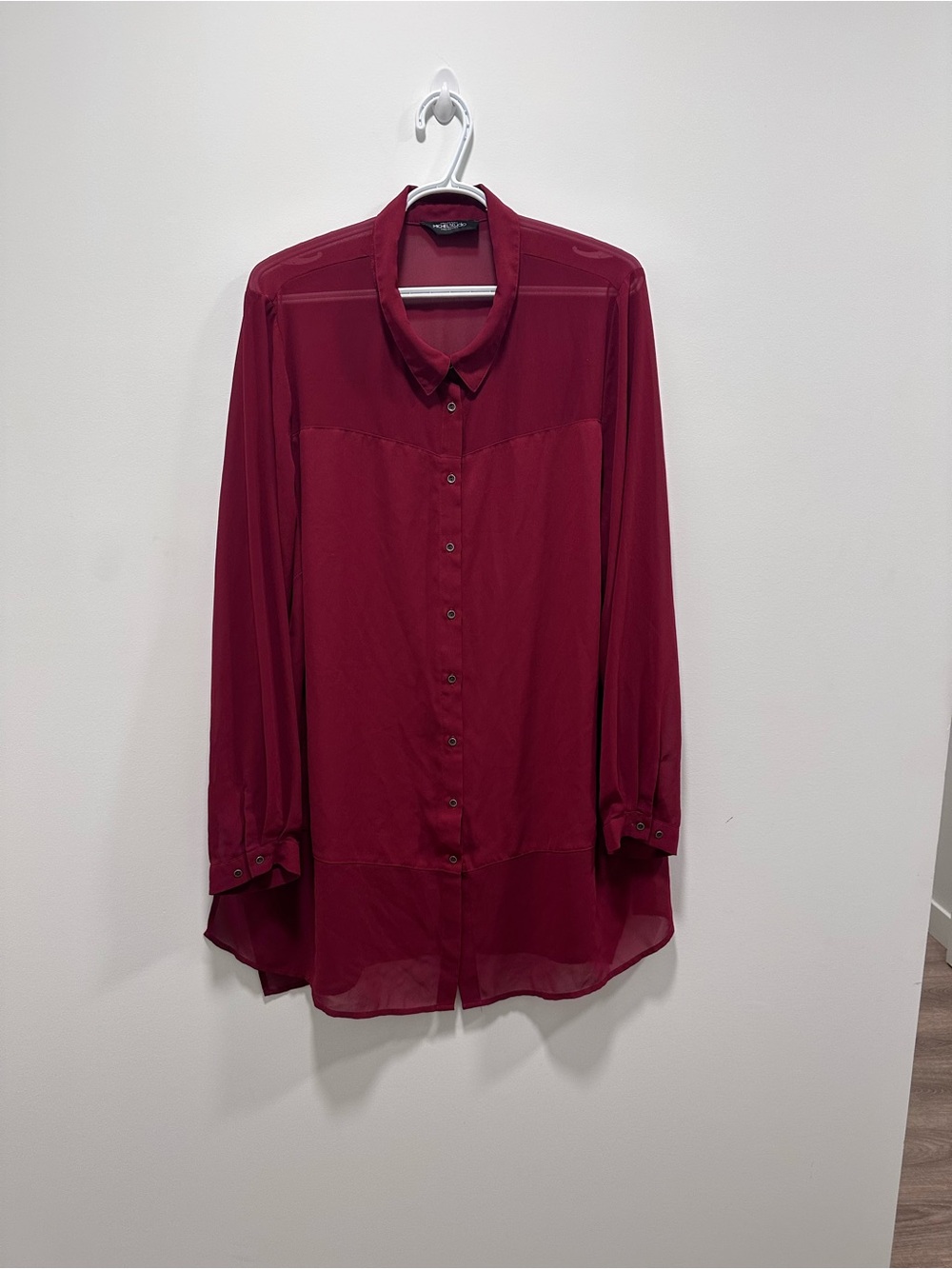 Michel Studio Burgundy Longline Button-Down Shirt